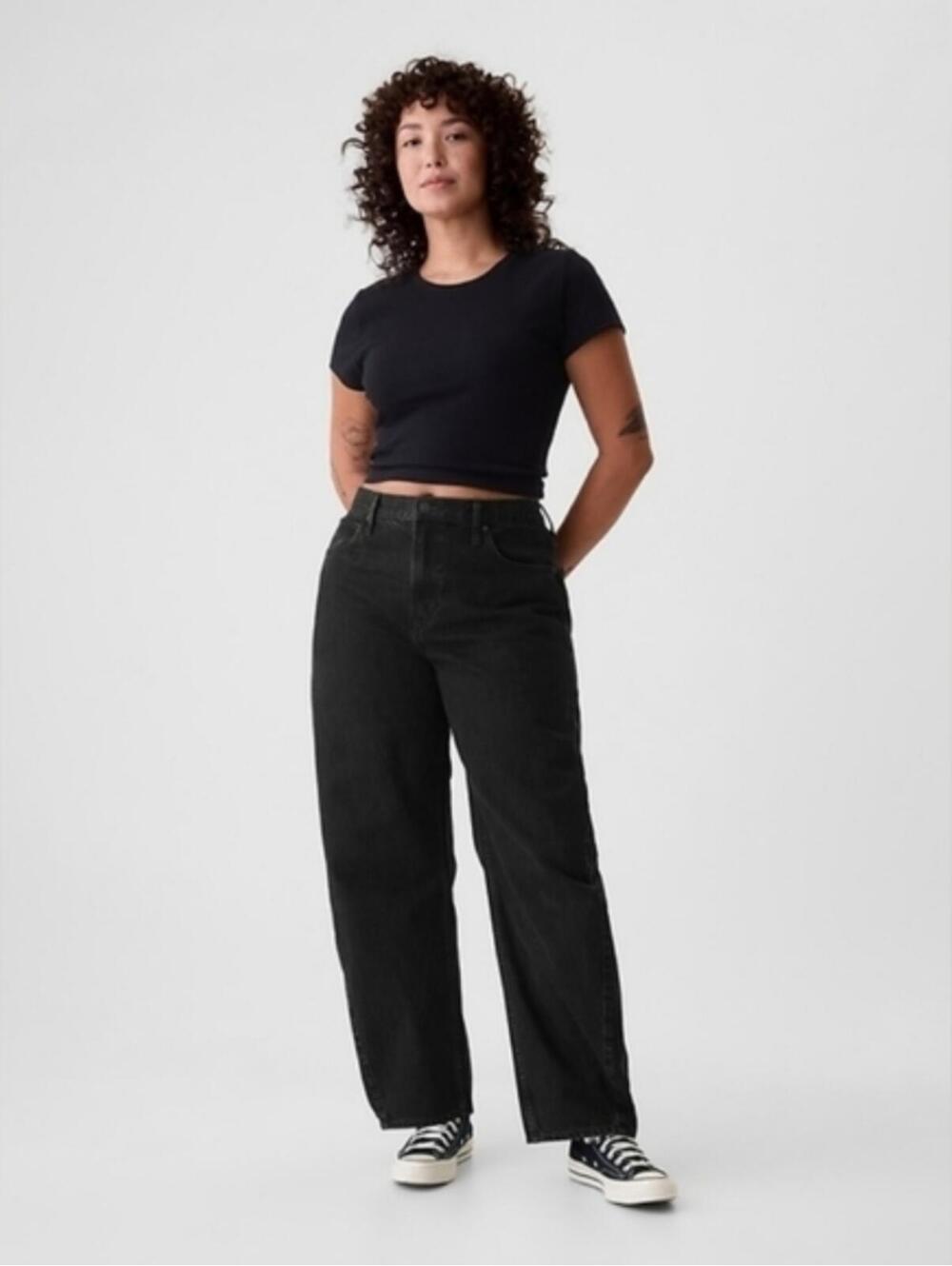 NWT GAP High Rise Barrel Jeans black 27p 4p petite - Picture 3 of 7